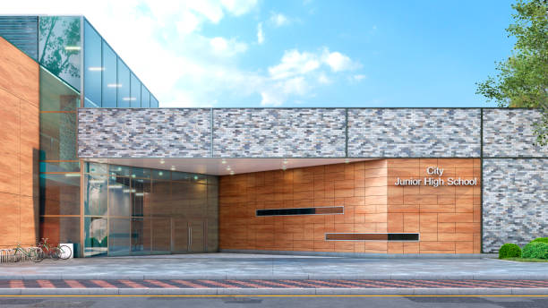 istock High school entrance facade. 3d illustration 1290665416