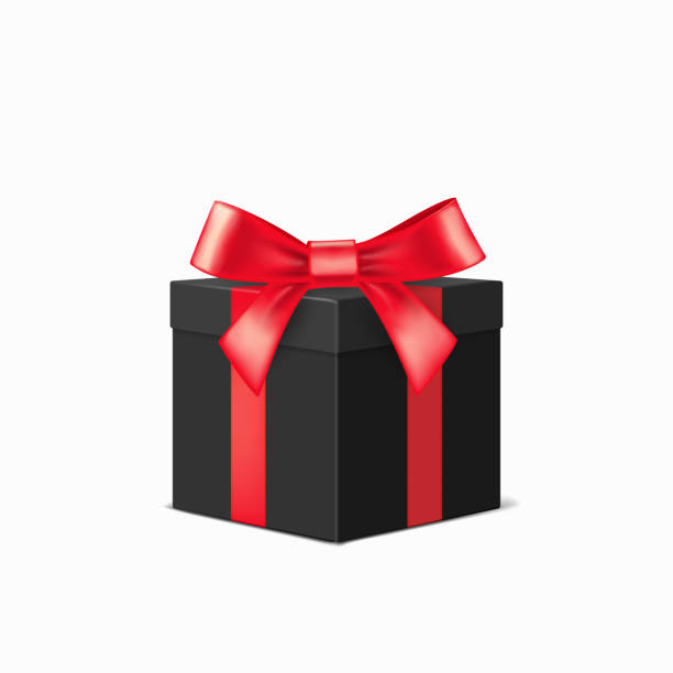istock Realistic black gift box with red ribbons over white background. Christmas design vector illustration 1290666550