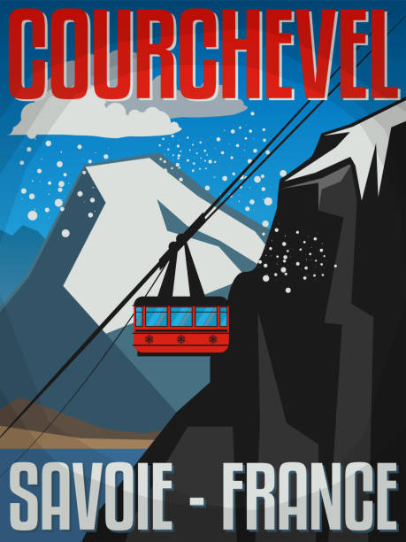 クールシュヴェルはフランスアルプスのスキーリゾートです - trois vallees illustrations点のイラスト素材／クリップアート素材／マンガ素材／アイコン素材