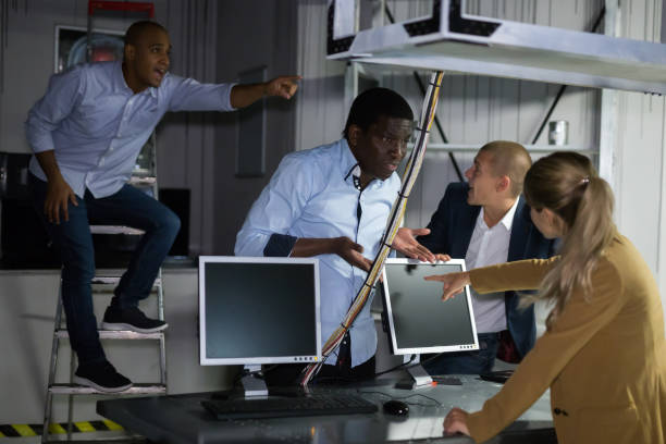 istock Colleagues playing in  quest room 1290667884