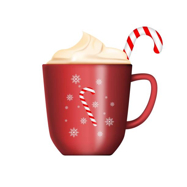 istock New Year's cup with lollipop isolated on white background. A mug of hot coffee in the cold winter. Merry Christmas and Happy New Year. Vector illustration 1290672997