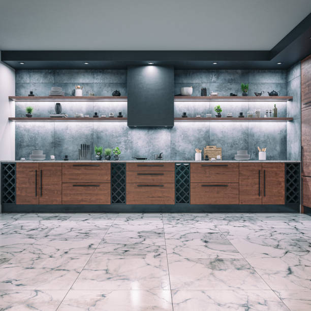 istock Modern luxury kitchen on marble floor - brightly lit 1290673173
