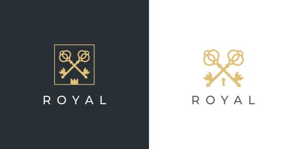 Real estate luxury keys icon Royal gold key icon. Modern real estate template. Crossed classic keys symbol. Luxury hotel sign. Vector illustration. hotel stock illustrations