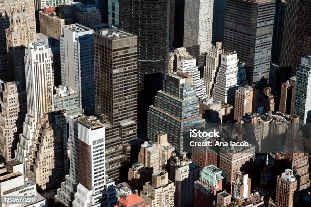 Detailed Aerial Shot Of Famous New York Skyscrapers Manhattan Nyc Usa Stock Photo - Download Image Now