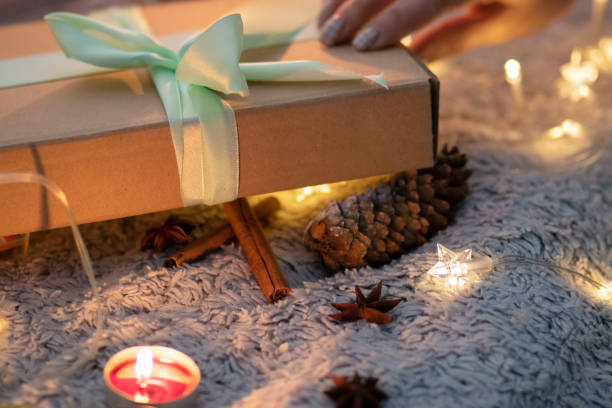 istock Festive New Year composition with wax candles, 1290678601