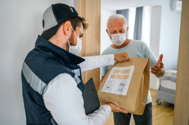 istock Food delivering at home address 1290679962