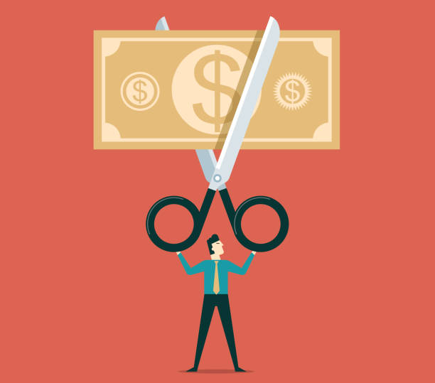 ножницы резки деньги - cutting scissors currency dollar stock illustrations