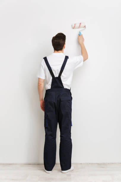 istock Full back view image of Young male builder painting wall 1290682396