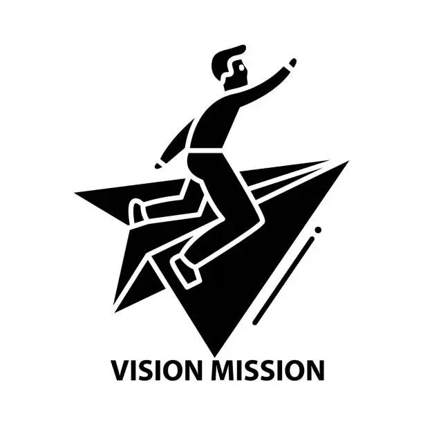 Vector illustration of vision mission icon, black vector sign with editable strokes, concept illustration