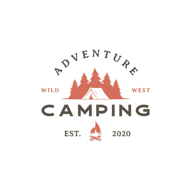 Vintage retro Forest camping logo emblem summer camping vector illustration with tent and pine trees silhouette