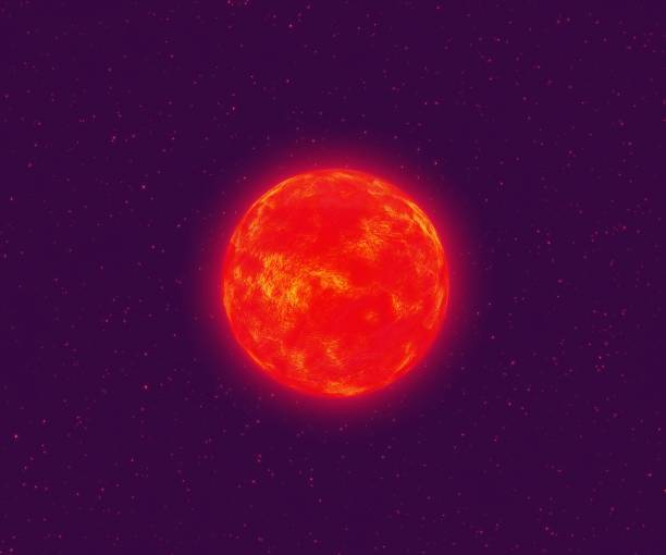 Red dwarf star in cosmos. Space flight to the red star, 3d render