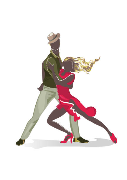 Beautiful romantic couple in passionate Latin American dances. Beautiful romantic couple in passionate Latin American dances. Salsa festival. Hand drawn poster background. reggaeton dance stock illustrations