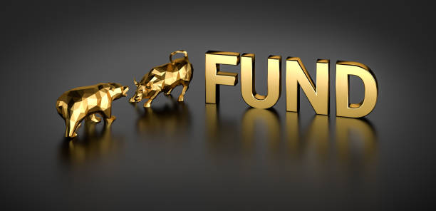 istock Financial Fund concept. A bull and bear besides the golden text Fund. 1290695730
