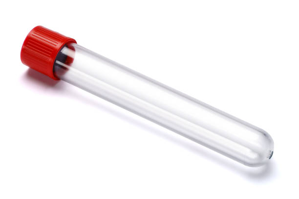 istock Test tube with red plug isolated on white background 1290700787