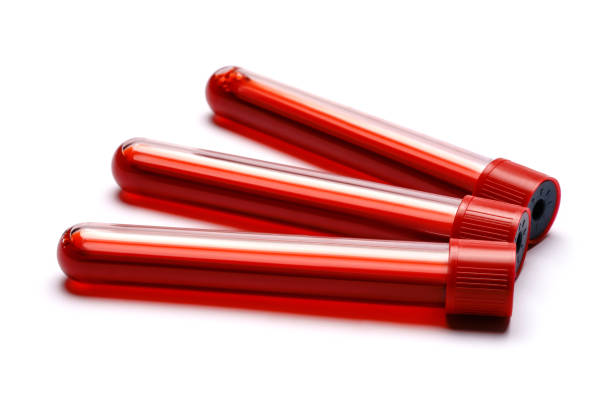 istock Test tube with red plug isolated on white background 1290700815