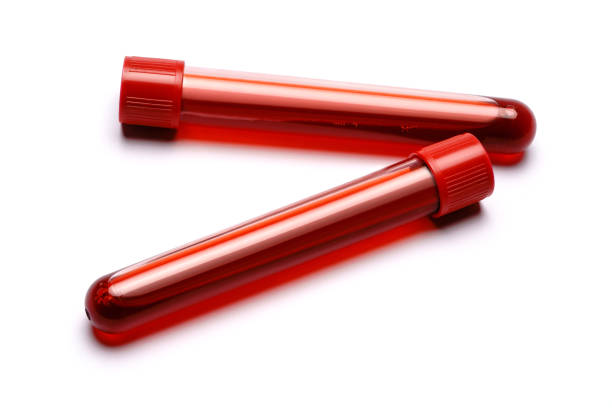 istock Test tube with red plug isolated on white background 1290700827