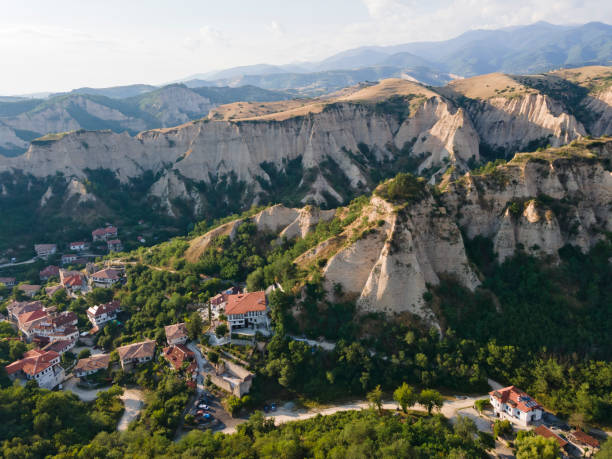 Aerial view of historical town of Melnik, Bulgaria Aerial view of historical town of Melnik, Blagoevgrad region, Bulgaria blagoevgrad province photos stock pictures, royalty-free photos & images