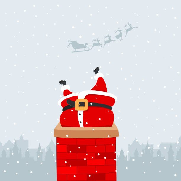 illustrazioni stock, clip art, cartoni animati e icone di tendenza di babbo natale nel camino - bloccato