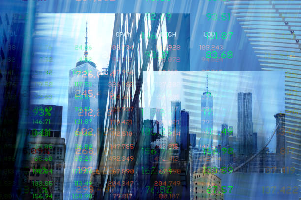 istock Finance. New York Buildings and Trading Screen Data. 1290707198