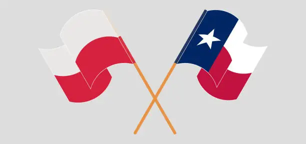 Vector illustration of Crossed and waving flags of the State of Texas and Poland