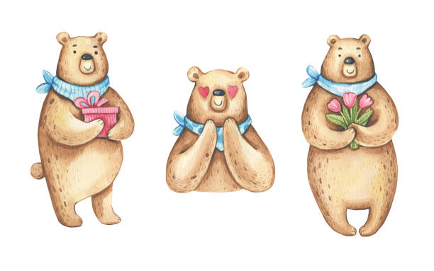 istock Romantic watercolor cute Bears on a white background.Watercolor illustration for Valentine's day 1290708319