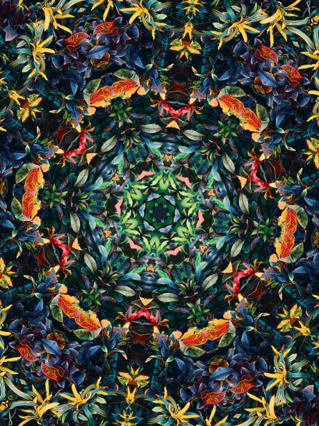 만화경 오일 페인트 잎 배경 - kaleidoscope abstract oil paint paint 뉴스 사진 이미지