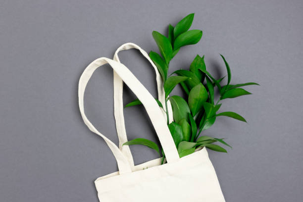 istock Bouquet of ruscus in canvas bag. Plastic free concept. 1290713028