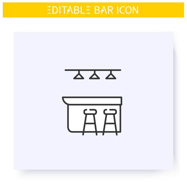 Bar counter line icon. Editable illustration Bar counter line icon. Pub, diner, coffee shop, restaurant interior, furniture. Cocktail party and drinking establishment concept. Isolated vector illustration. Editable stroke bar drink establishment illustrations stock illustrations