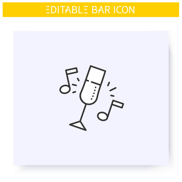 Bar party line icon. Editable illustration Bar party line icon. Celebration, event, alcohol party. Champagne glass. Restaurant, night club music. Cocktail party and drinking establishment concept. Isolated vector illustration. Editable stroke bar drink establishment illustrations stock illustrations