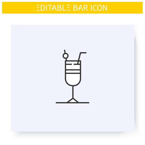 Cocktail glass line icon. Editable illustration Cocktail glass line icon. Alcohol stemware. Party drink. Restaurant, bar menu. Summer long drink. Cocktail party and drinking establishment concept. Isolated vector illustration. Editable stroke bar drink establishment illustrations stock illustrations