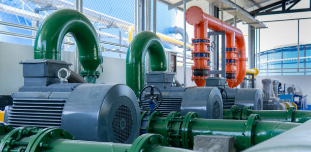 istock Pump and motor which popular to install with pipe in industrial. 1290714094