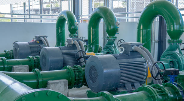istock Pump and motor which popular to install with pipe in industrial. 1290714164