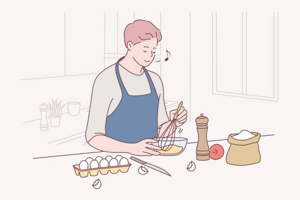 ilustrações de stock, clip art, desenhos animados e ícones de baking, cooking, making homemade pastry or cake concept - characters cooking chef bakery