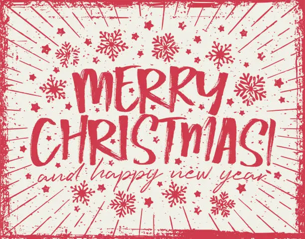 Vector illustration of Merry Christmas lettering Greeting Card - red color