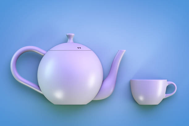 istock A tea set. Teapot and mug on blue background. 1290720689