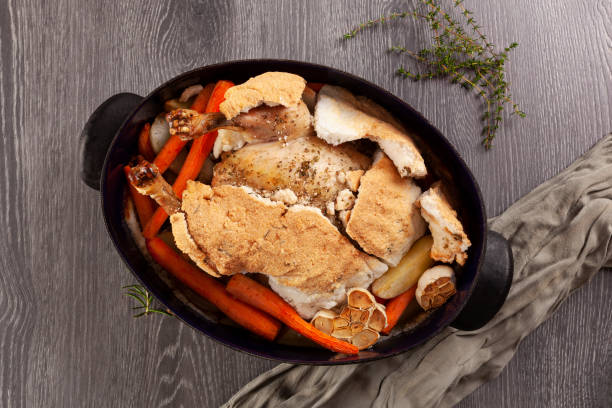 istock Salt crusted chicken with vegetable from above. 1290720899