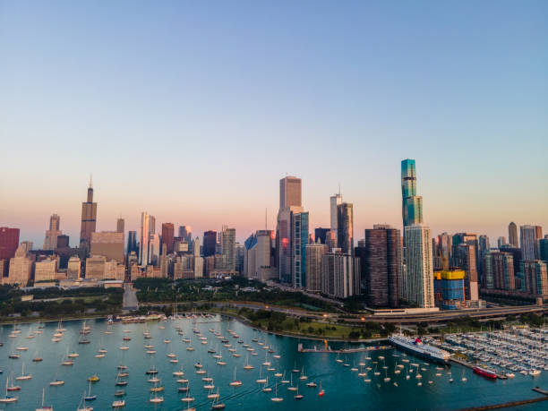 istock Aerial Views of Chicago Skyline 1290722665