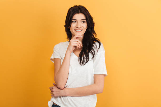 istock Happy young pretty woman looking aside. 1290723793