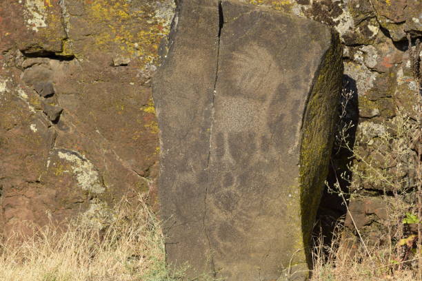 istock Four Legged Animal Petroglyph On Large Stone 1290725326
