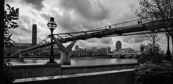 urban image in London with the Millennium Bridge   over the Thames river