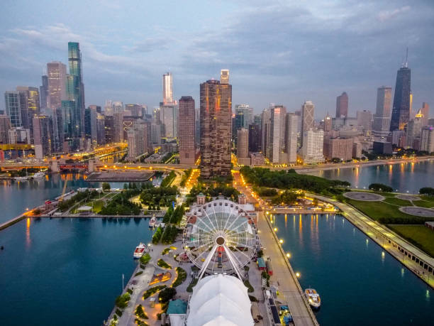 istock Aerial Views of Chicago Skyline 1290729239