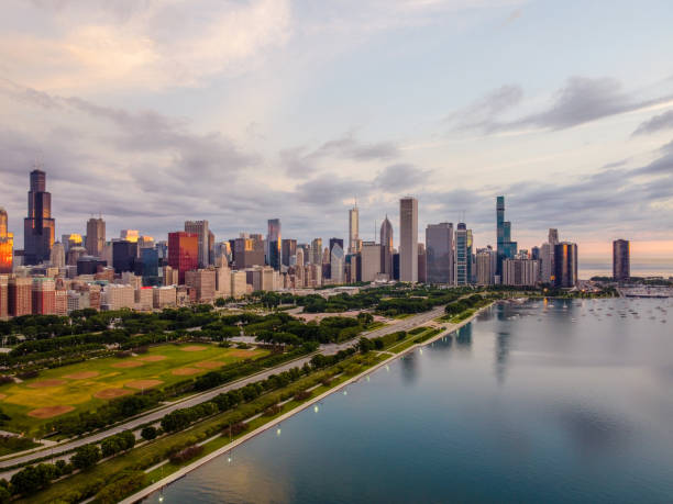 istock Aerial Views of Chicago Skyline 1290729249