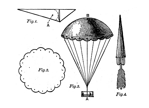 Antique illustration of toy, games and pastimes: Paper Parachute