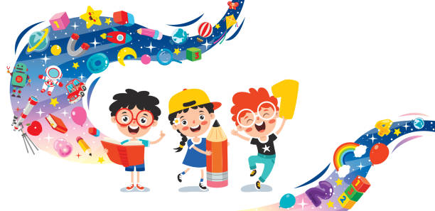 ilustrações de stock, clip art, desenhos animados e ícones de education concept funny school child - kindergarden