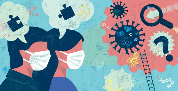 ilustraciones, imágenes clip art, dibujos animados e iconos de stock de buscando soluciones para el concepto de problemas de coronavirus - covid 19