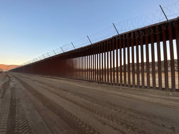 president donald trump’s border wall driving near anza-borrego desert state park, ocatillo, ca - usa samuel howell stock pictures, royalty-free photos & images