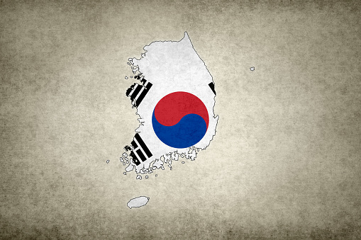 CHINA vs South Korea conflict background concept, Flags of South Korea and China on old cracked concrete background