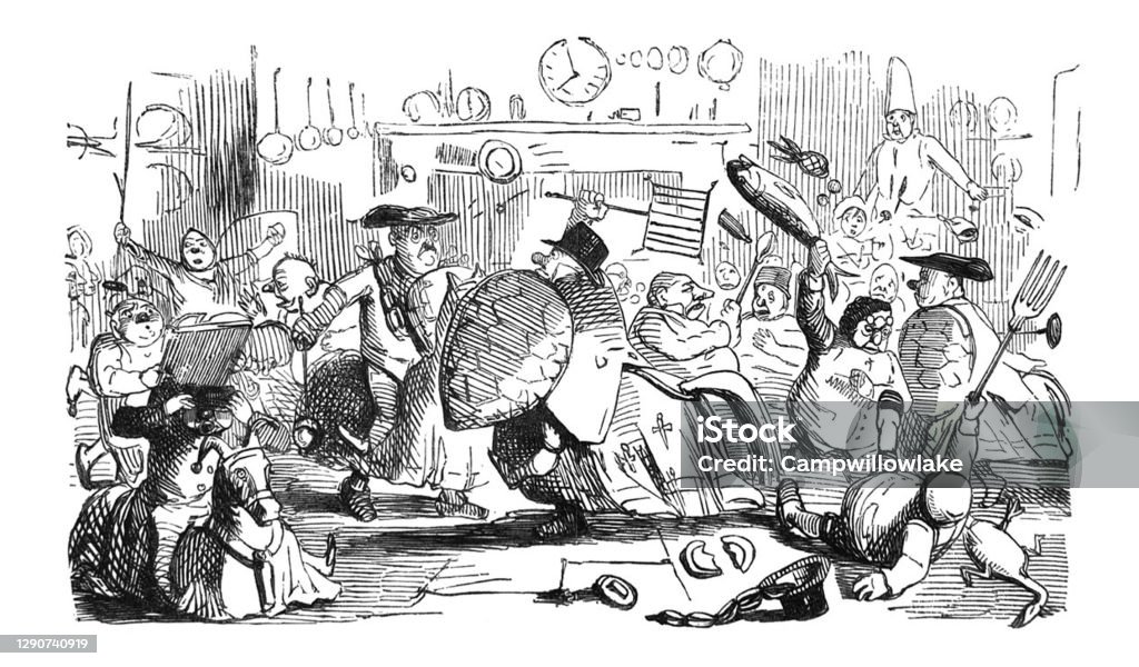 British Satire Cartoon Caricatures Illustrations Large Group Of People Having A Fight In A Large Kitchen Stock Illustration - Download Image Now - iStock British Satire Cartoon Caricatures Illustrations Large Group Of People Having A Fight In A Large Kitchen Stock Illustration - Download Image Now - iStock