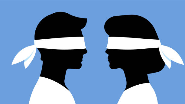 силуэт людей с белыми повязками на глазах - blindfold stock illustrations