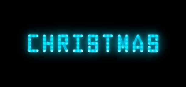 istock Blue neon glowing led CHRISTMAS sign on black 1290744753